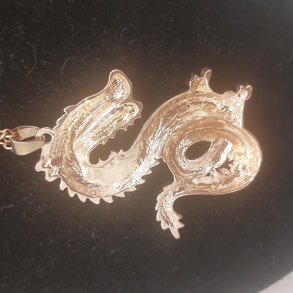 Gold Toned Red Eye Dragon Fashion Costume Long Necklace - Picture 7 of 16